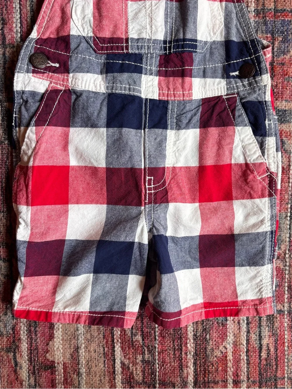 Oshkosh 3T 100% Cotton Red, White, and Blue Plaid Shortalls